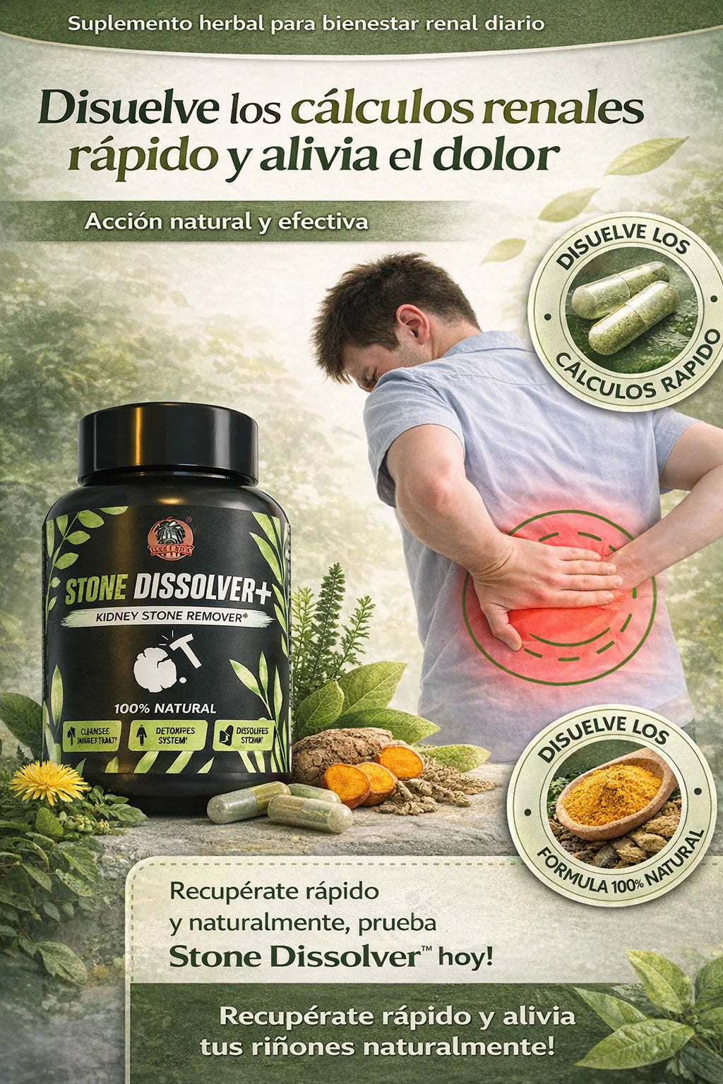 ¡Nuevo! Stone Dissolver™ La solución natural para los cálculos renales.