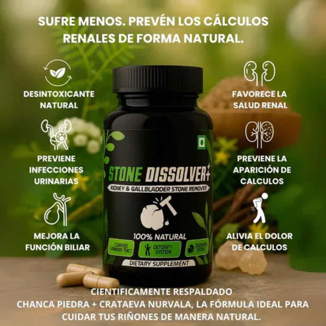 ¡Nuevo! Stone Dissolver™ La solución natural para los cálculos renales.