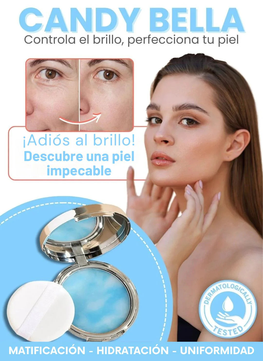 CANDY BELLA - POLVO MATIFICANTE ¡Adiós al brillo, hola piel perfecta todo el día!